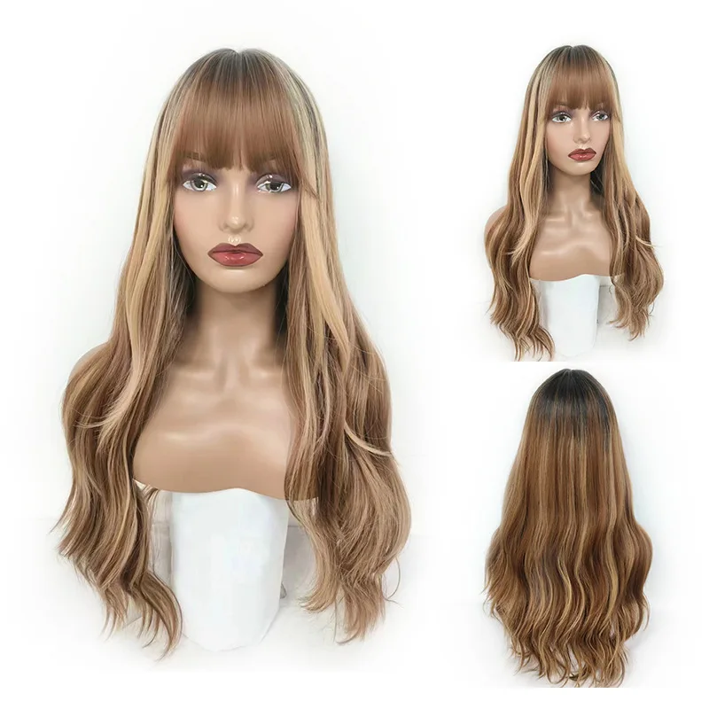 

European American long curly wig air bangs wavy curl wigs