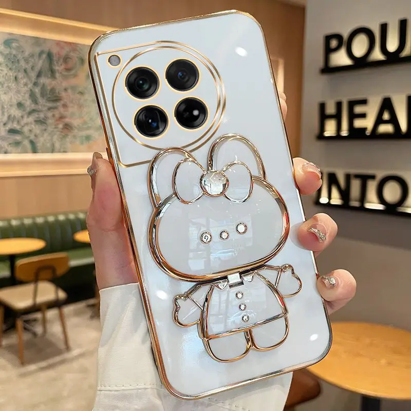 メッキウサギ電話ケース OnePlus 9 プロ 9 R T 8T 10 11 R プロ 12 OnePlus ACE プロ 2V 3V 高級化粧鏡ホルダー電話ケース