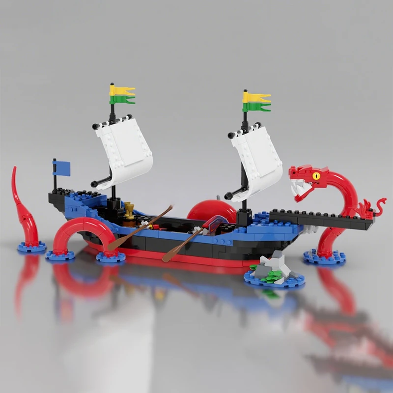 

650PCS MOC Medieval Castle Sea Serpent Model Collectible Display DIY Creative Building Blocks Home Decor Gift Ideas Display Gift