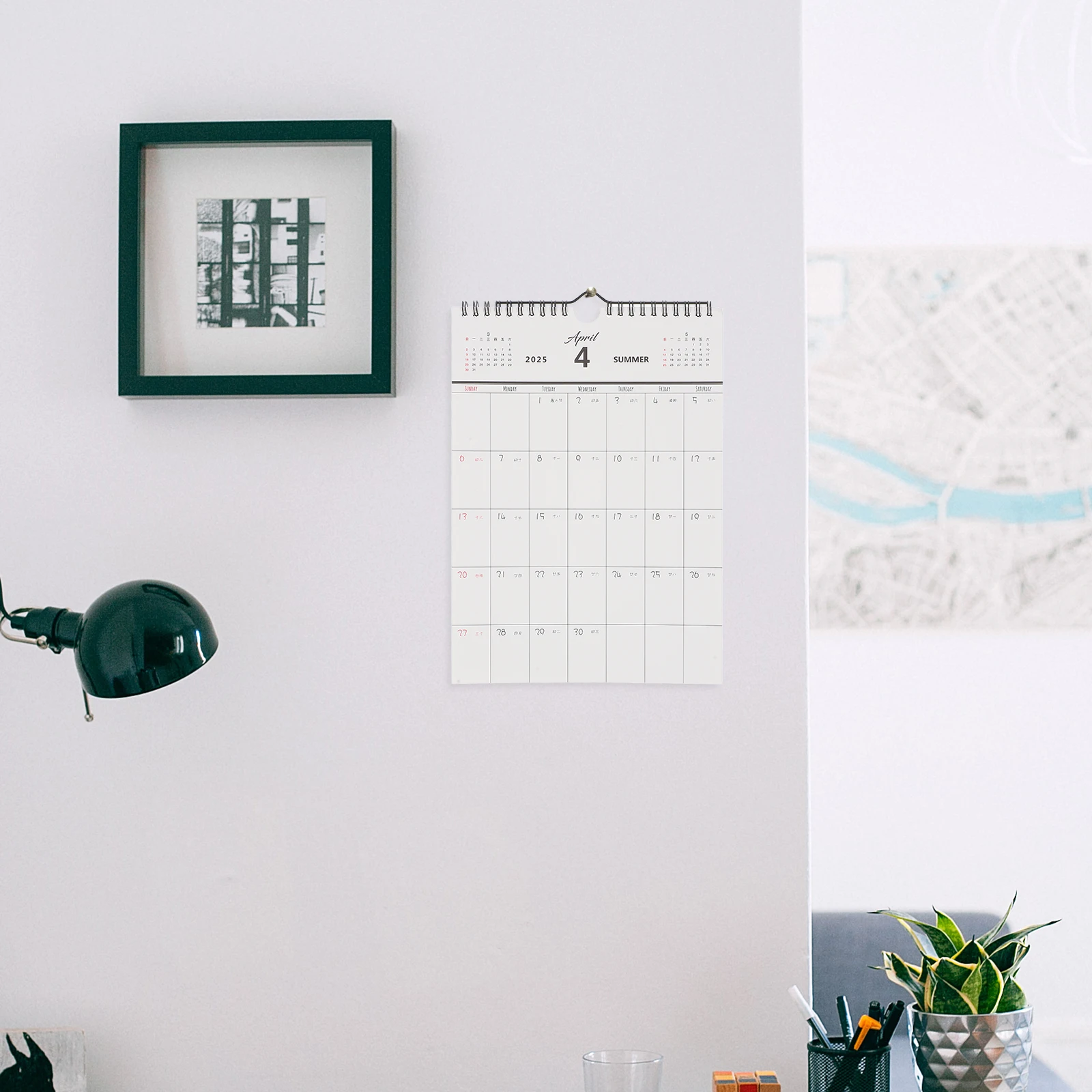

Wall Calendar 2024-2025 Planner Lunar Desk Mounted White Spiral Monthly Family Office Hanging Note Academic Year