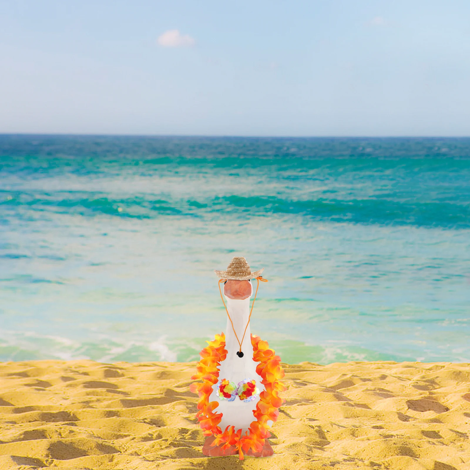 

4 pcs Festive Decoration Set Hawaiian Theme Porch Goose Outfit Floral Wreath Straw Hat Sunglasses Birthday Beach Party Event