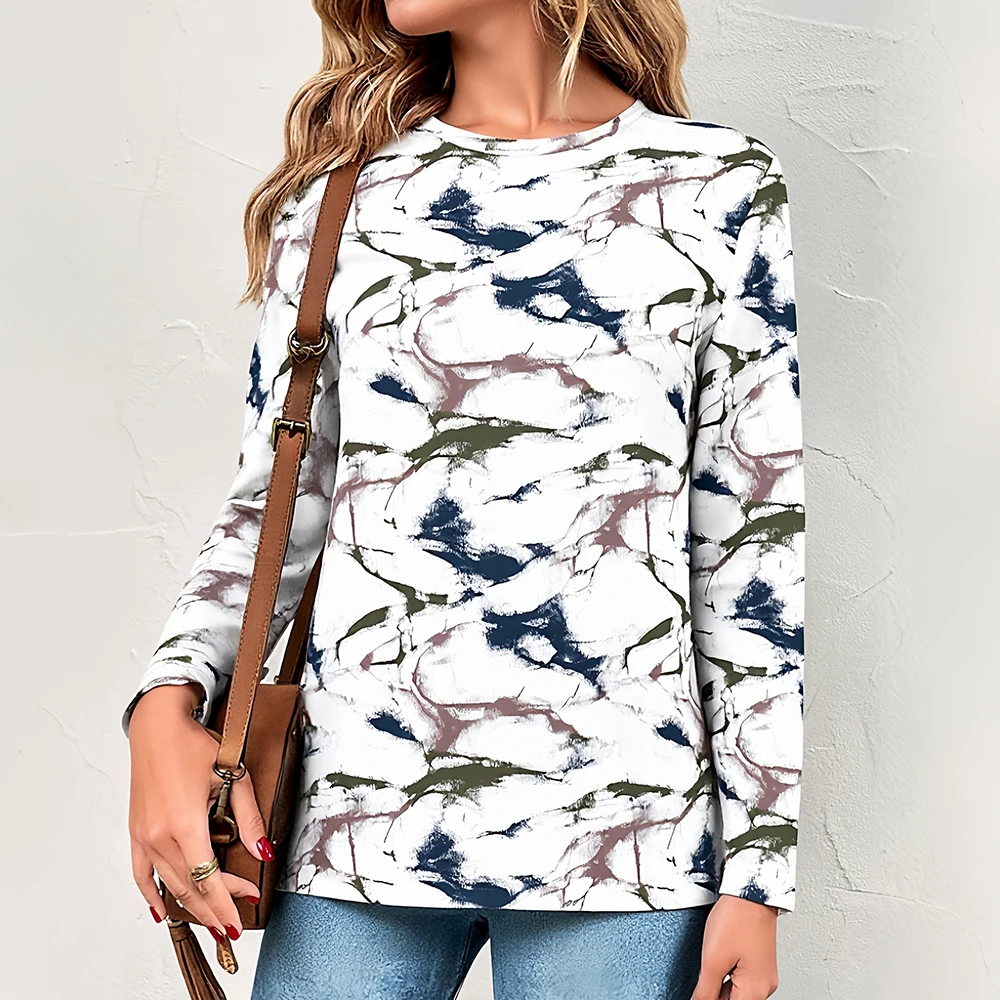 

Mia Muse Women's 2025 Autumn T-Shirts Casual Printing Long Sleeve Round-Neck Full Print Daily Basic T-Shirts