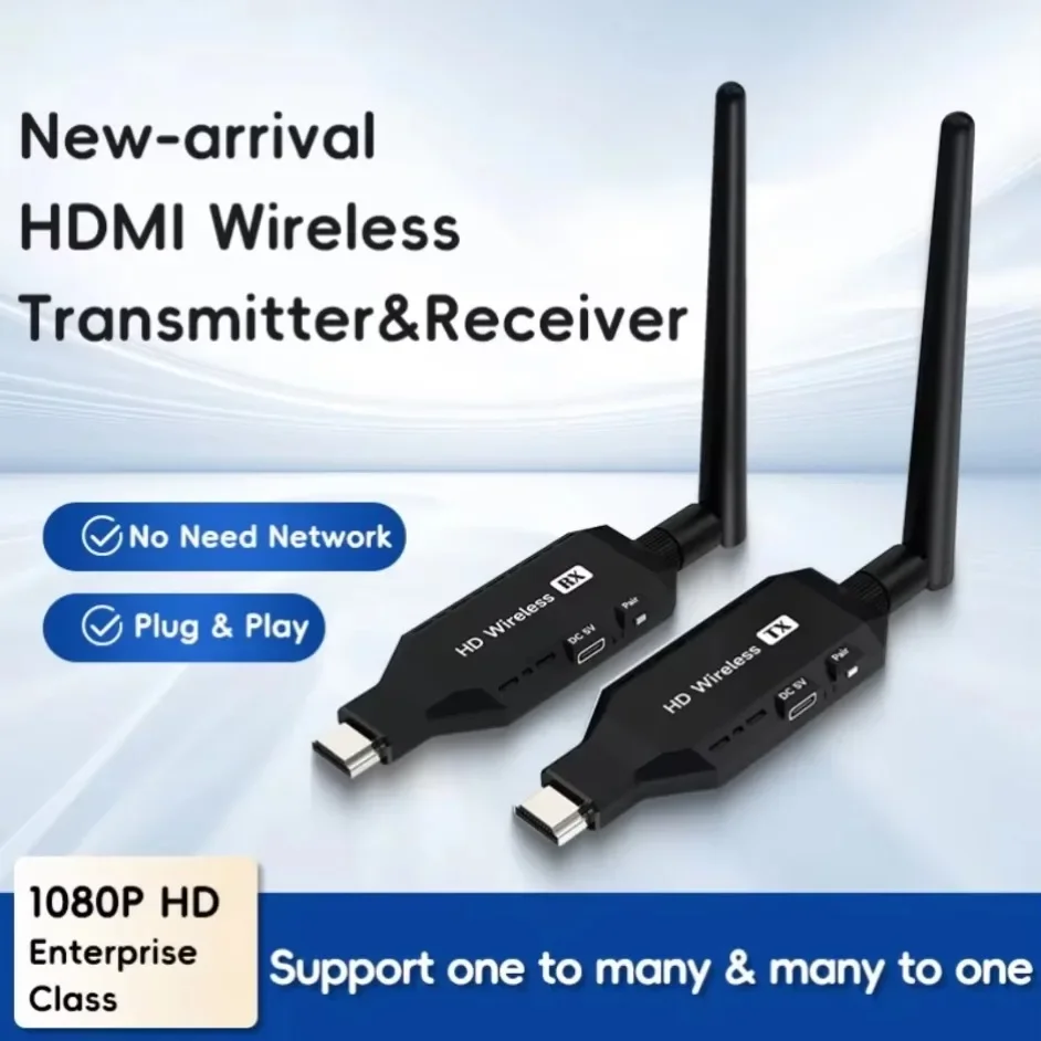 1080P 50m Wireless HDMI Extender 1 TX to 2 Splitter Video Transmitter Receiver for PS4 Camera Laptop to TV Monitor Projector