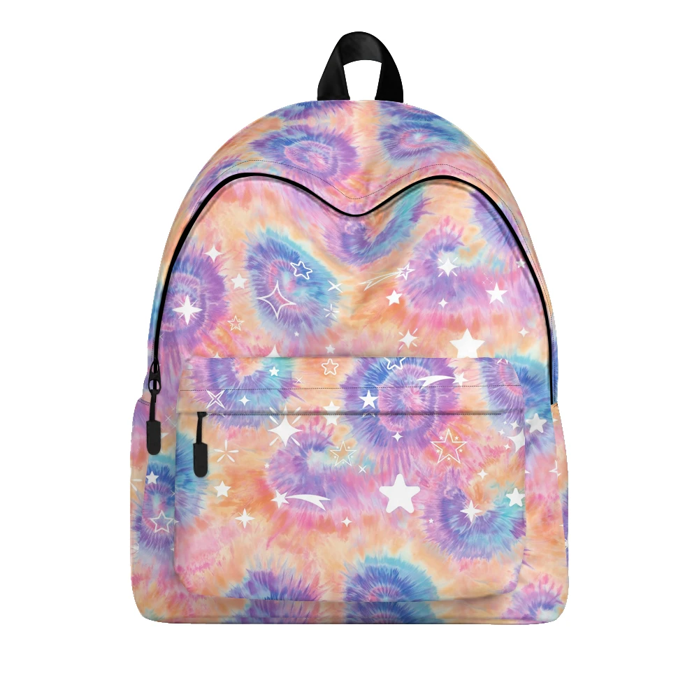 Dreamy Tie-Dye Star Printed Backpack Pencil Bags Adjustable Straps Lightweight Durable School Bag Travel Daypack for Teens Sets