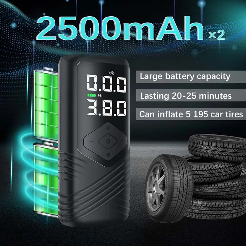 

New fashion car accessories wireless smart car air pump small portable car air pump charging lighting inflator.