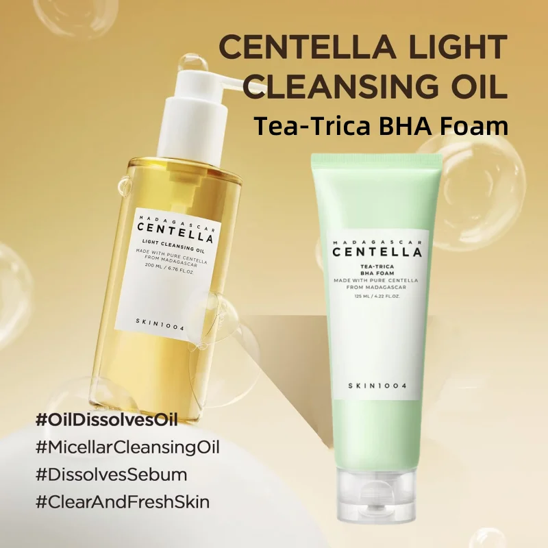 

Korean Centella Skincare Set Tea-Trica Acne BHA Foam Makeup Remover and Gentle Facial Cleansing Oil for Oil Control 2pcs Set