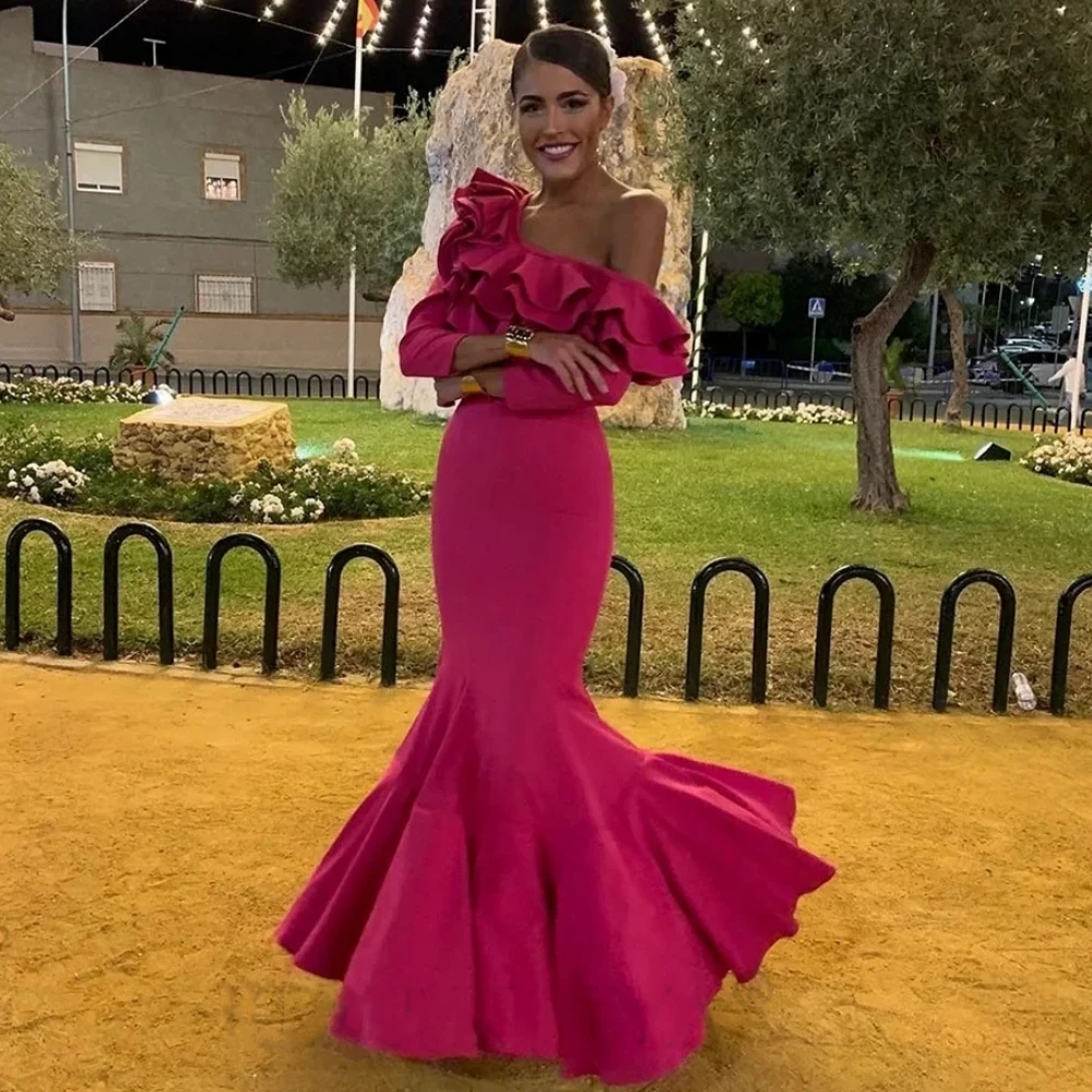 Ball Dress Saudi Arabia Prom Satin Tiered Draped Christmas Mermaid One-shoulder Bespoke Occasion Gown Long Dresses