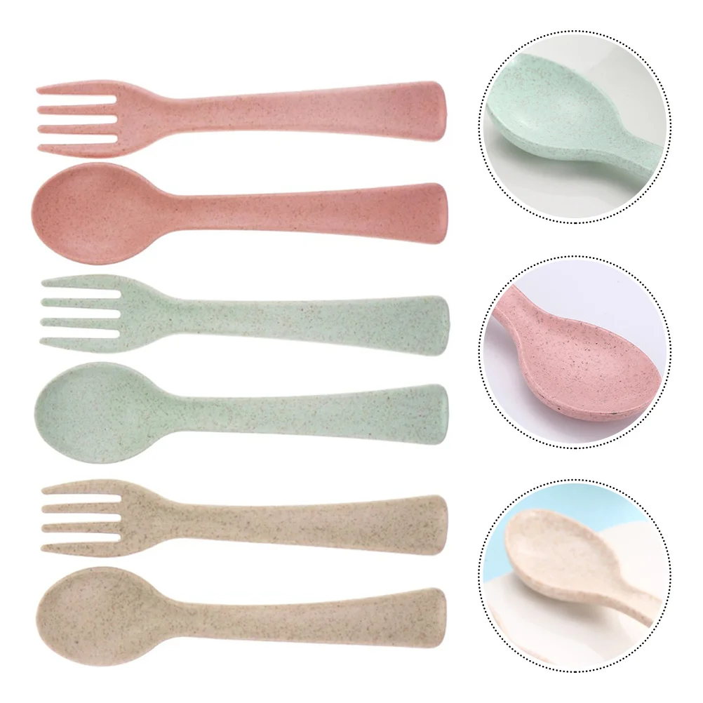 Children's Fork and Spoon Set Cutlery Kids Fiber Tableware Eco-friendly Utensils