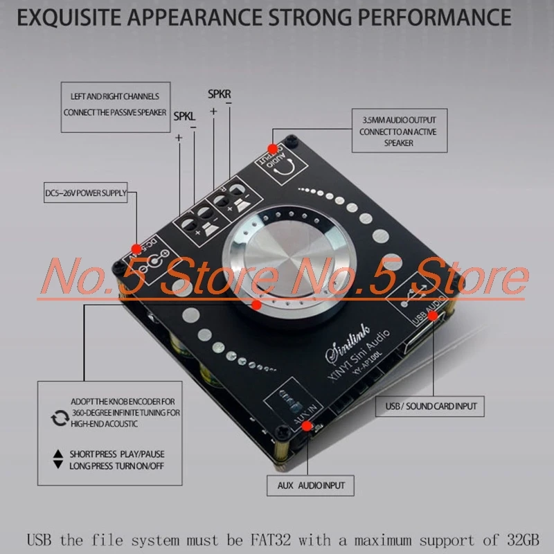 

Y5H Плата цифрового усилителя мощности 2x100 Вт для динамика класса D постоянного тока 5-26 В, плата настройки регулировки высоких и низких частот, передняя домашняя теория