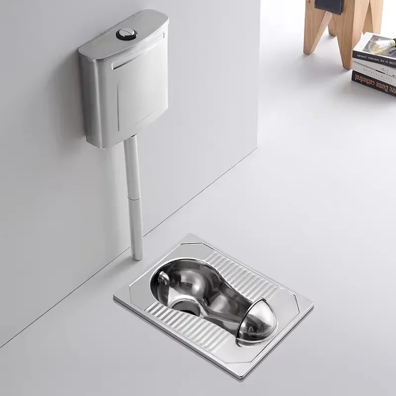 Stainless Steel Squatting Toilet Integrated Public Restroom Pan for School Bar with Front Water Barrier Urinal Pit Type