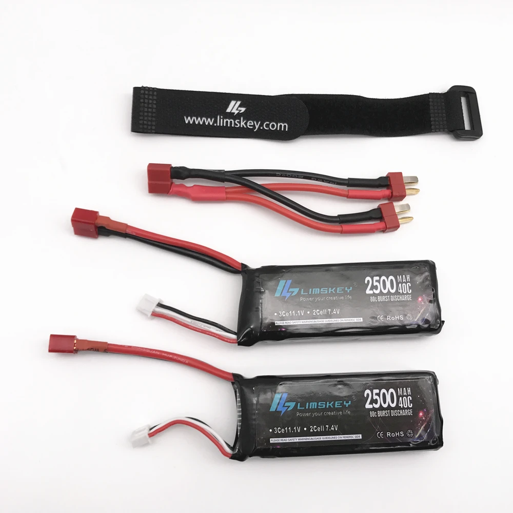 Limskey Power Upgrade to 7.4V 5000MAH (2pcs*2500mah 7.4V ) 40C 2S lipo battery T plug for Wltoys 12428 12423 144001 RC Car Parts