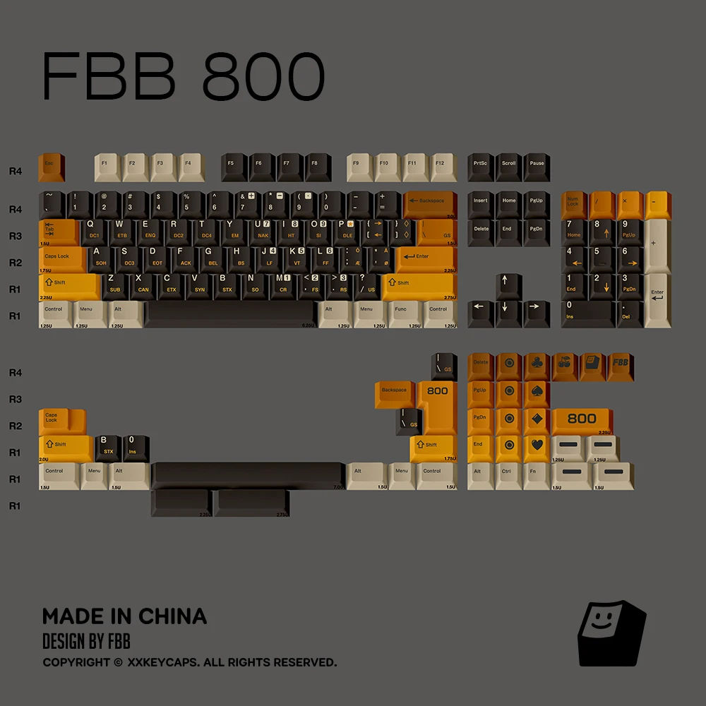 FBB Keycaps 800 Retro Style PBT Thermal Sublimation Customized Mechanical Keyboard Keycap For PC Accessories 1.7mm Thickness