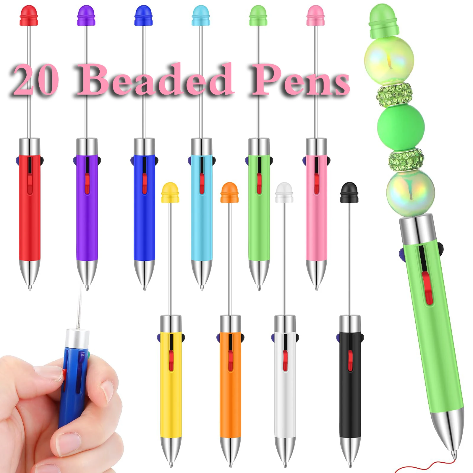 

20pcs New 4-color Refill Beaded Ballpoint Pen DIY Beadable Pens Student Stationery Plastic Gift Pen School Office Pen Supplies