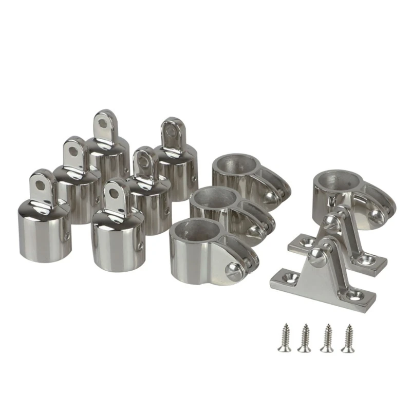 12PCS Boat Accessories Universal 3-Bow Bimini Top 316 Stainless Steel Marine Hardware Set Deck Hinge Jaw Slide Eye End Fitting