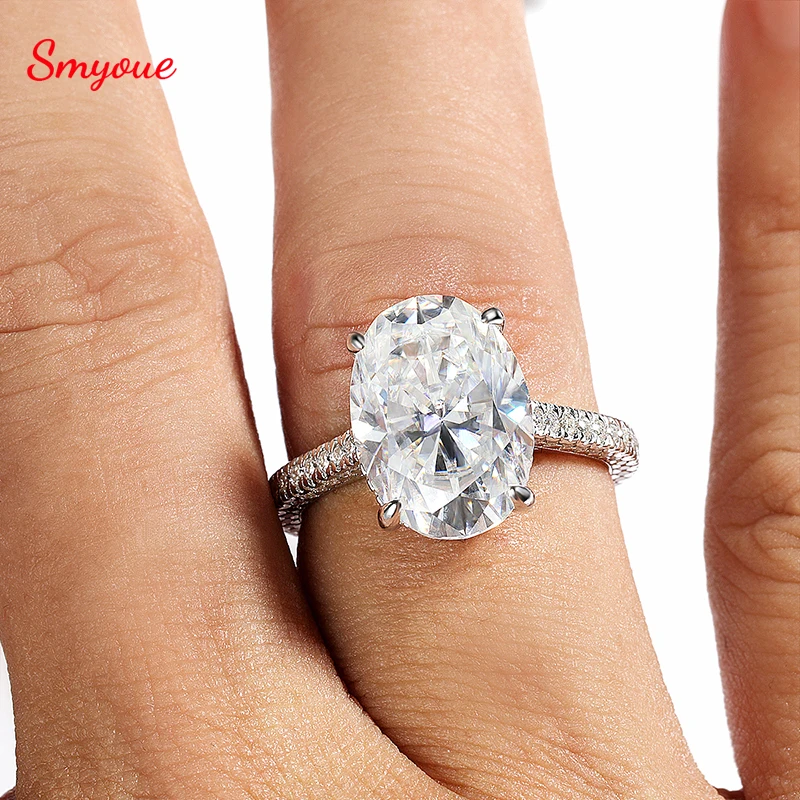 

Smyoue 8CT All Moissanite Wedding Rings for Women Luxury Oval Cut Sparkling 925 Sterling Silver Lab Diamond Bridal Jewelry GRA