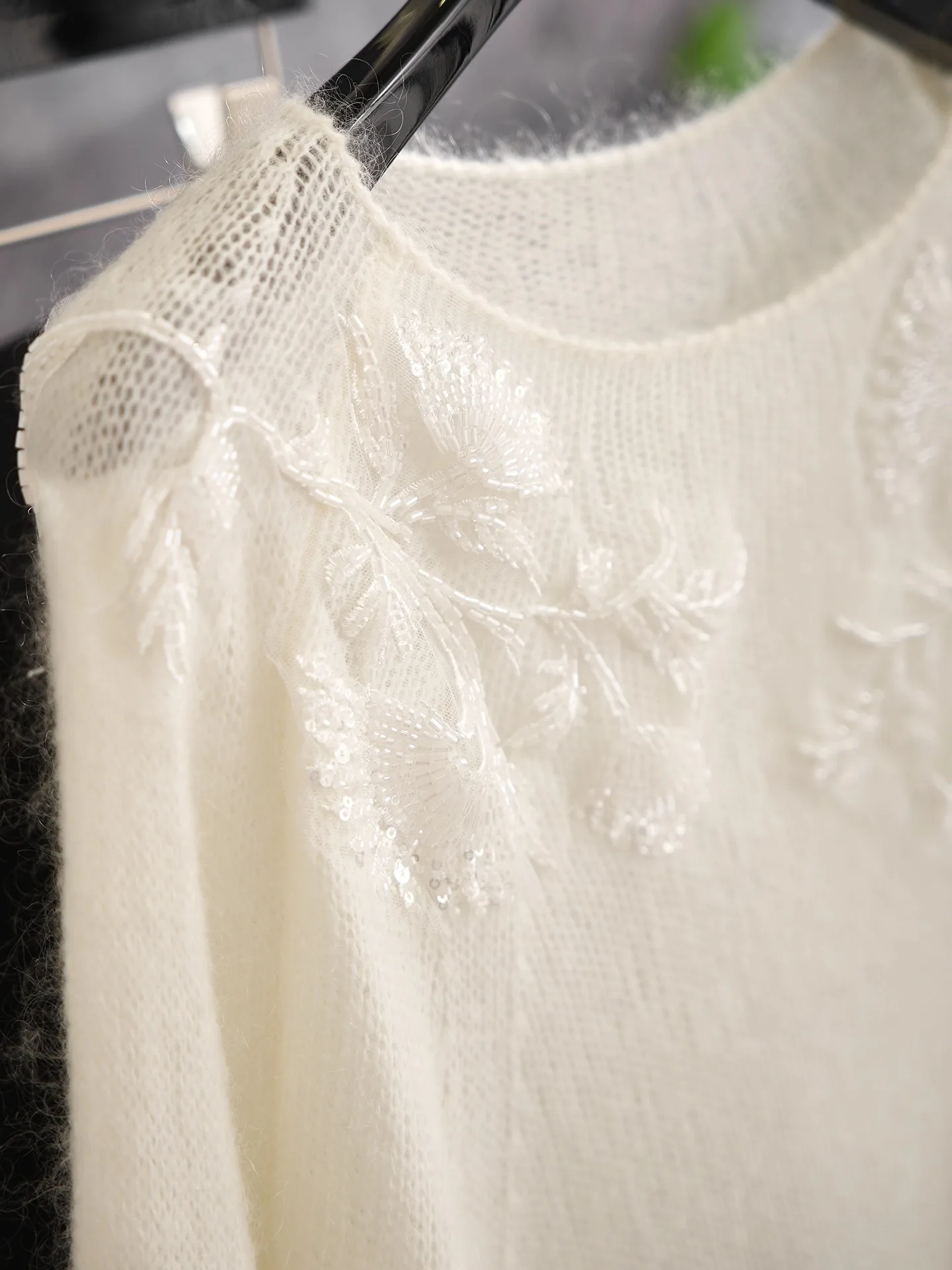 

Ele White Knitted Sweater Embroidered Lace Camere Wool Feathers Soft Commute Sle Long Sve round Ne Warm Fce