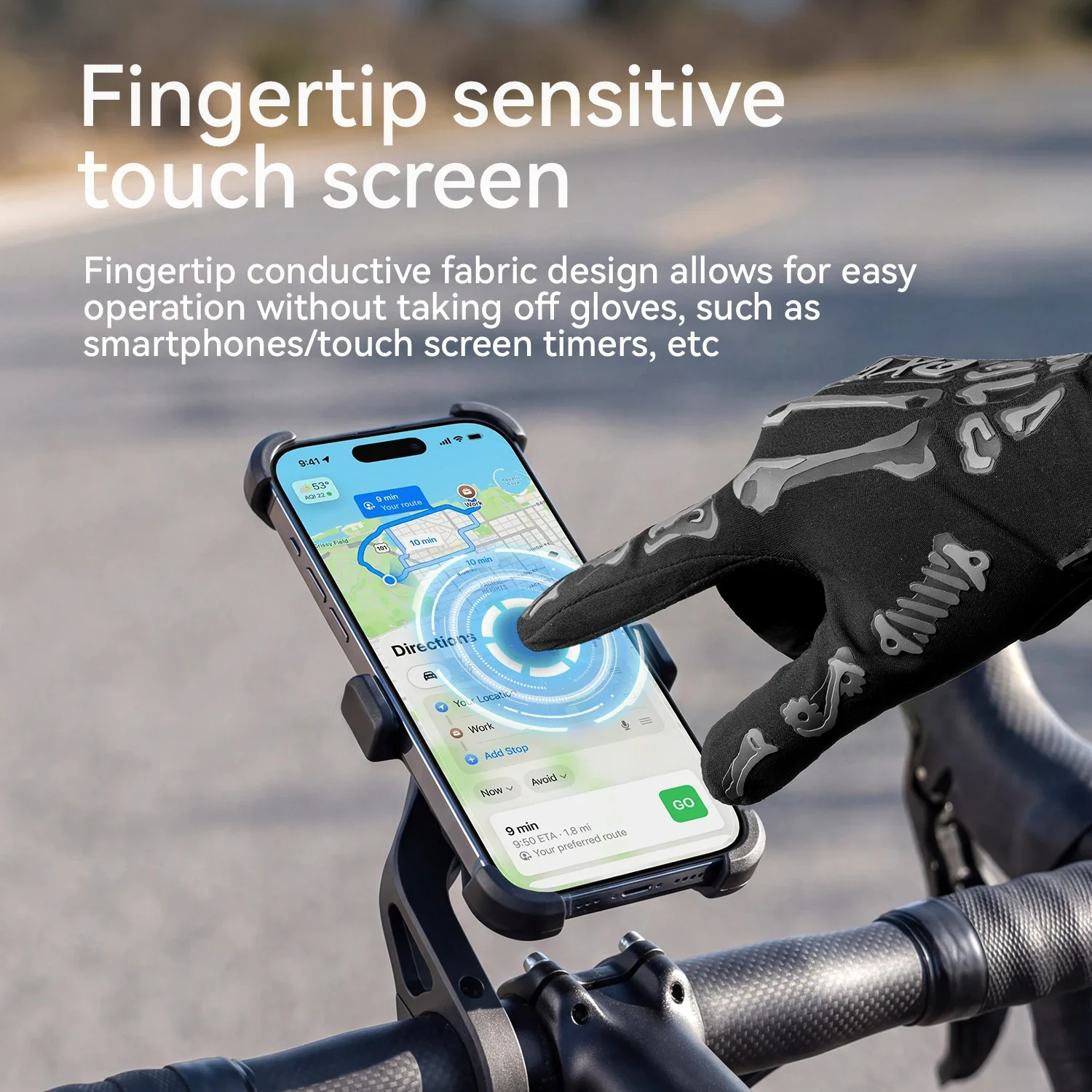 ROCKBROS High Elastic Men's Full Finger Cycling Gloves Palm Anti-Slip Breathable Mesh Touch Screen Shockproof Cushioned Gloves