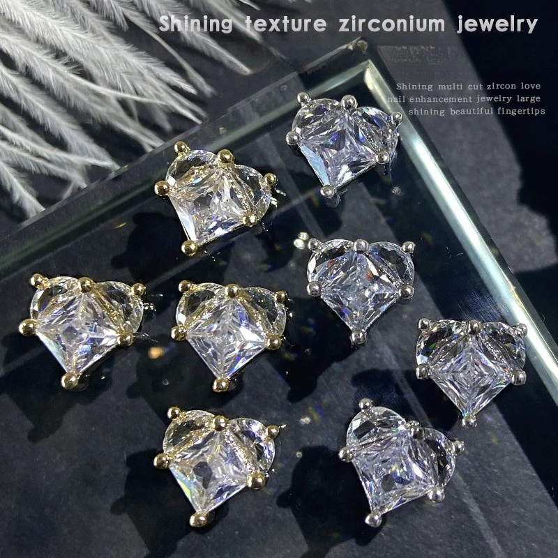 1Pc Popular Heart Zircon Nail Charms, Luxury Hand Inlaid Sparkly Rhinestones For Bridal DIY Stylish Press On Nail Decor