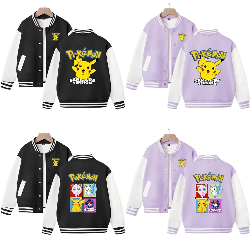 Spring Autumn Kawaii Pokemon Anime Cartoon Children Baseball Clothes Boys Girls Sportswear Casual Coats Kids Jacket Gifts