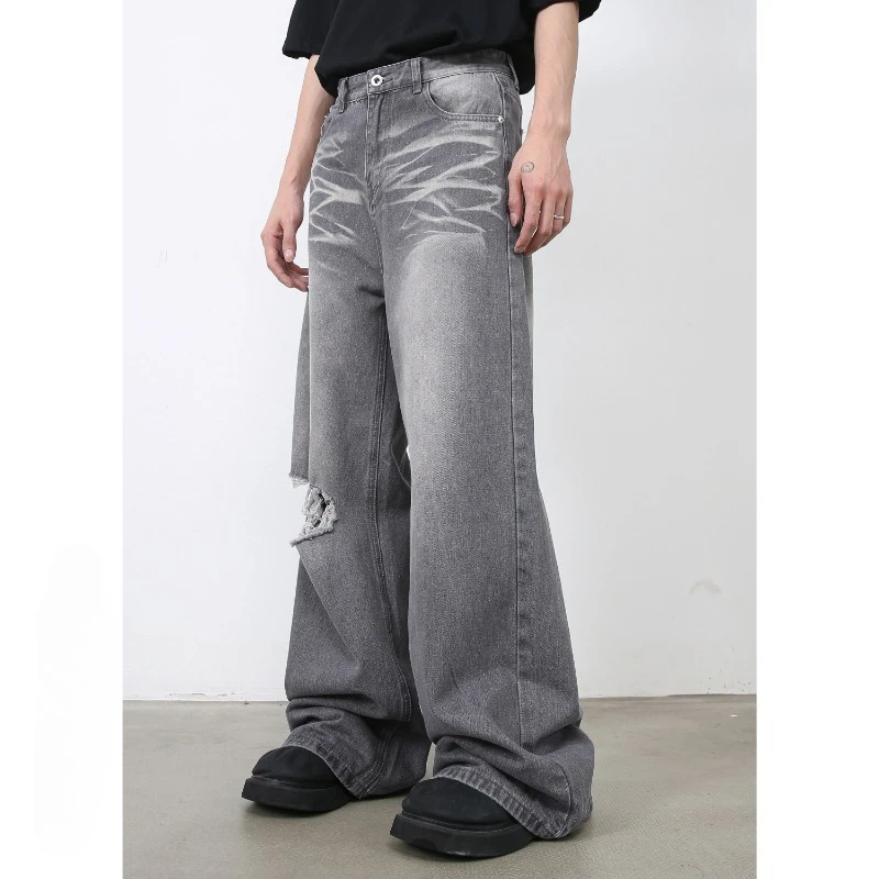 

Men Denim Pants Vintage Washed Ripped Straight Loose Jeans High Street Drapedspring and AutumnComfortable Stylish Baggy mens
