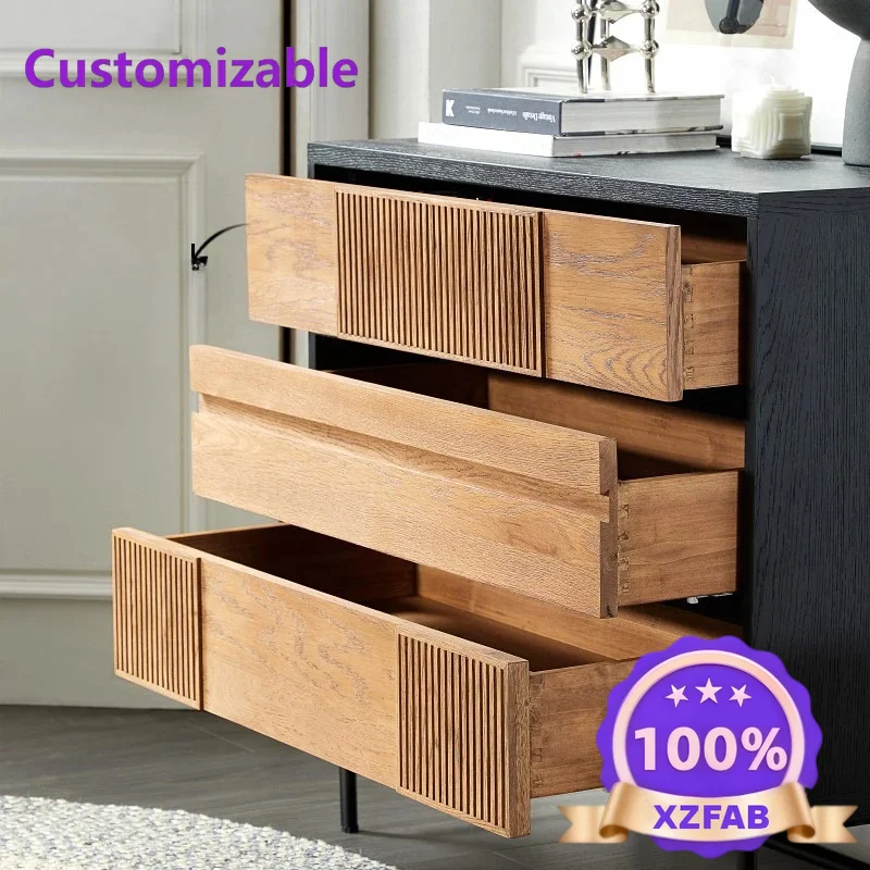 Factory Direct 2026 Nordic modern retro color matching teak solid wood side cabinet wabi black designer oak tea cupboard