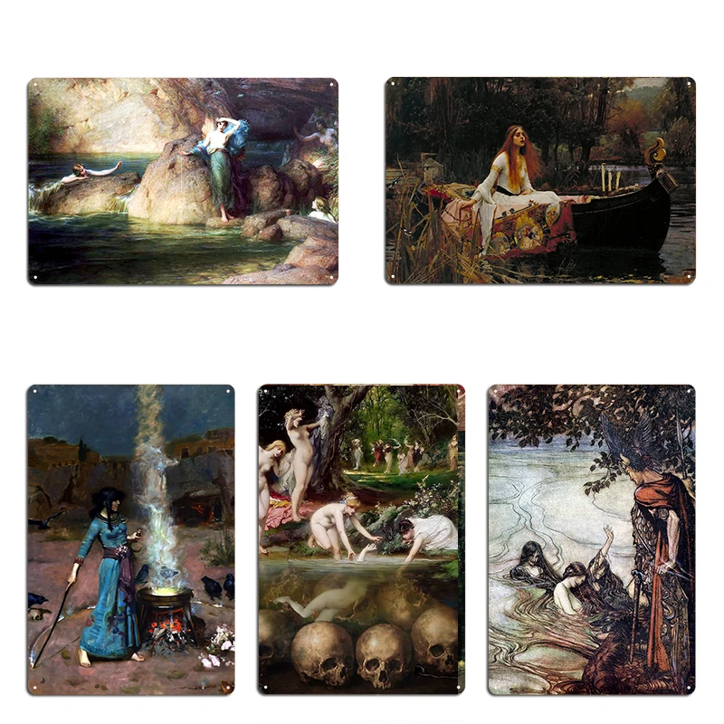 THE MYSTERIES OF WATER The Magic Circle by Waterhouse Halcyone Herbert James Draper Metal Club Bar Wall Decor Tin Sign Poster