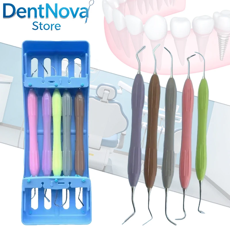 

5pcs Dental Composite Spatula Kit Silicone Handle Anti-Rust Rack Aesthetic Restoration Tool