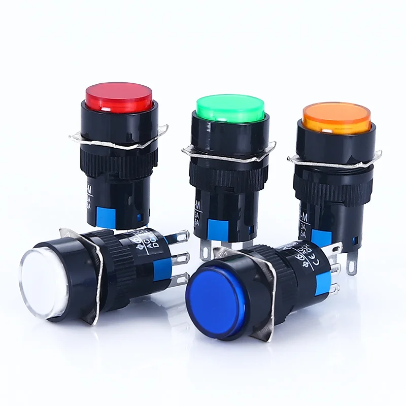 La16-11 16mm Button Switch Self-locking / Reset / Instantaneous 3-pin No + NC 6-pin 2No + NC 3A / 250VAC Blue Green Red White