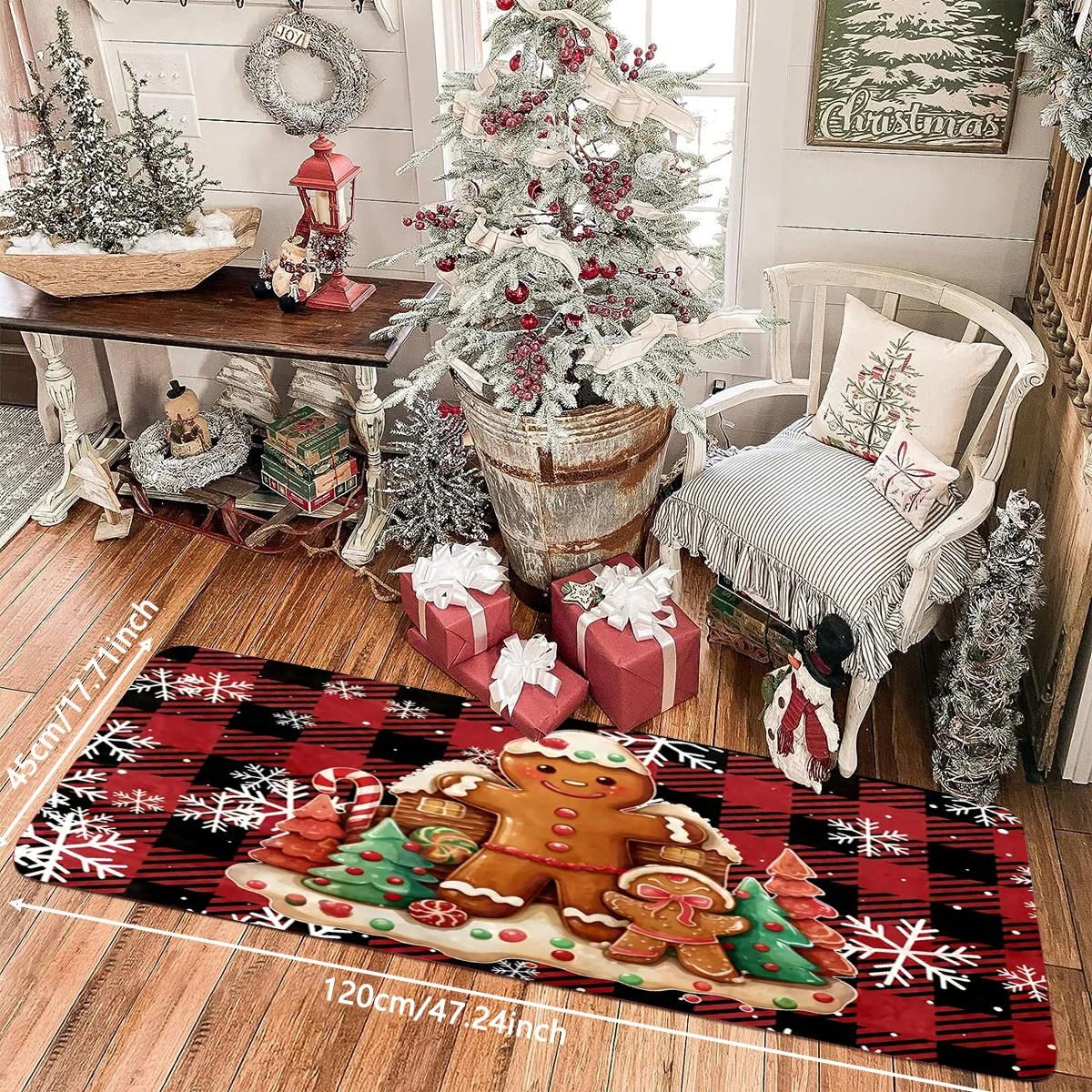 1 Christmas snowflake gingerbread person carrying patterned carpets, home mats, and kitchen mats, suitable for various scenes, e