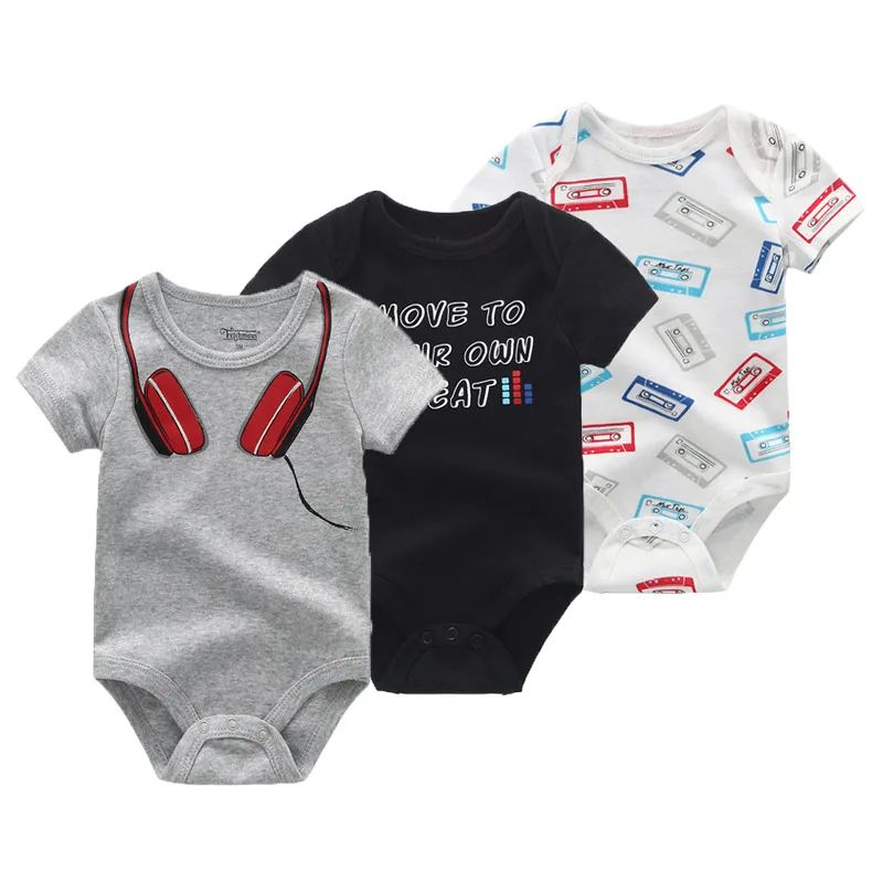 Kiddiezoom 3 Pcs/Lot Newborn Cartoon Short Sleeve Baby Boy Girl Bodysuits Soft 100%Cotton Baby Onesies Unisex Baby Clothes