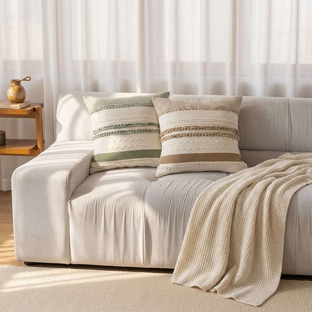 Textured Striped Pillow Cover, Boho Neutral Cushion Case 30x50 45x45cm for Sofa Living Room Home Decor Pillowcases