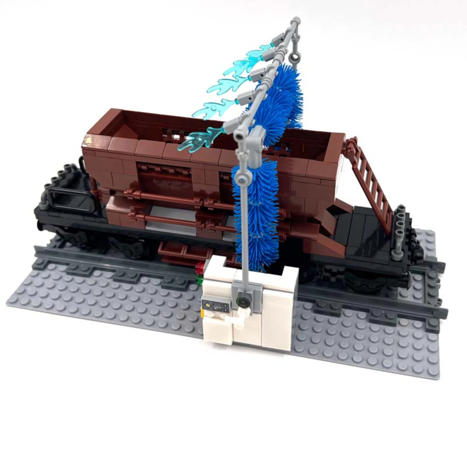 Tren de carga Alemania cascabel modelo pista de lavado Kit de construcción estación de limpieza con cepillo rodante juguetes DIY
