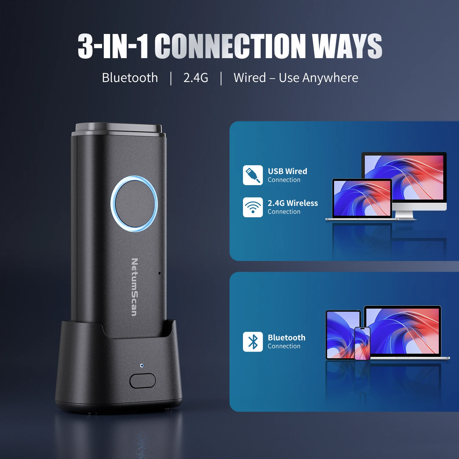NETUM Bluetooth 1D/2D Barcode Scanner with Charging Dock, Upgraded Connectivity for iPhone iPad, Portable 2D QR view 6