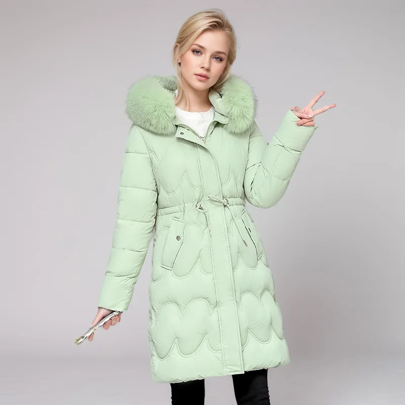 

Women's Mid-Length Thickened Cotton-Padded Coat Korean-Style Warm Fur Collar Slim-Fit Over-Knee Waistline Winter Jacket