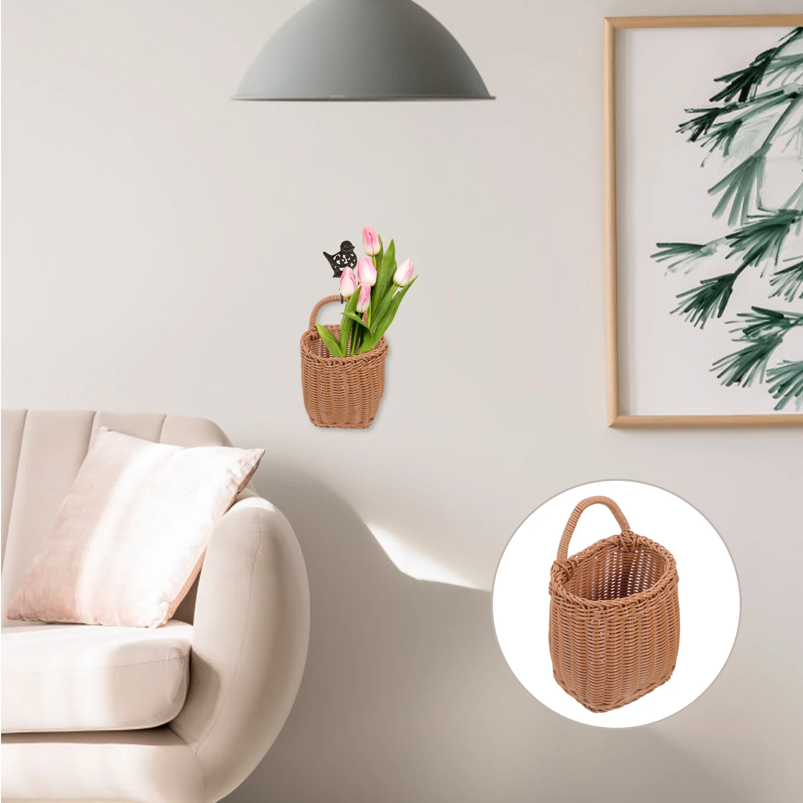 

Wall Hanging Storage Basket Vintage Decor Brown Office Door Baskets Flowers Front Fruit Vegetable Woven Rattan Seagrass