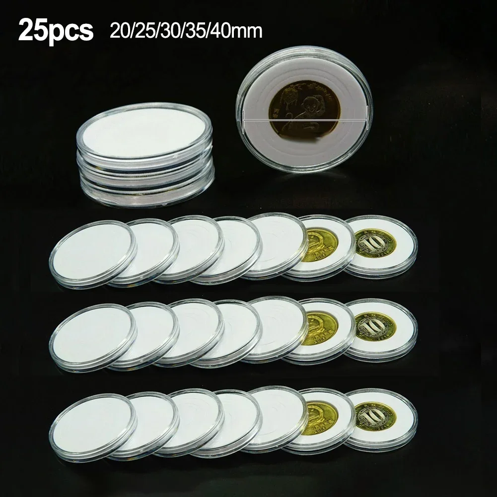 25Pcs 46mm Coin Capsule Holder Storage Box 16-36mm/17-37mm/19-39mm/20-40mm/16-46mm With Adjustable Gasket For Coin Collectable