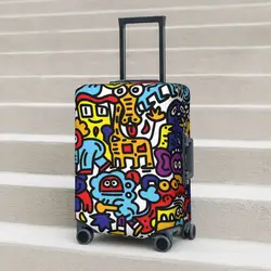 Wild Life Doodle Suitcase Cover Holiday Icons Printing Strectch Luggage Case Cruise Trip Protector