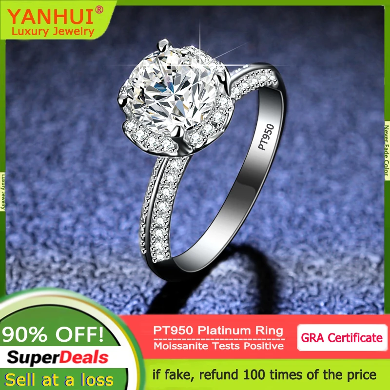 

Women's Accessories Luxury PT950 Platinum Ring Bride Eternal Wedding Band GRA VVS 1 Carat Moissanite Diamond Ring Fine Jewelry