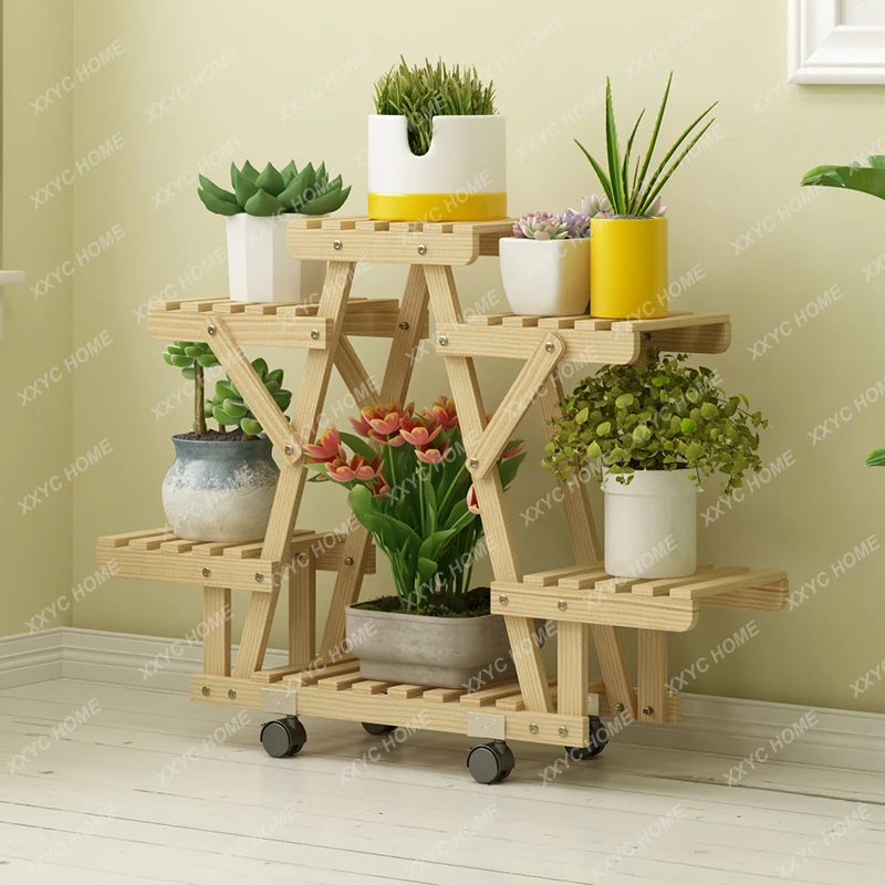 Anticorrosive to-ceiling flower rack multi-layer indoor and outdoor solid wood living room balcony succulent potted plant rack