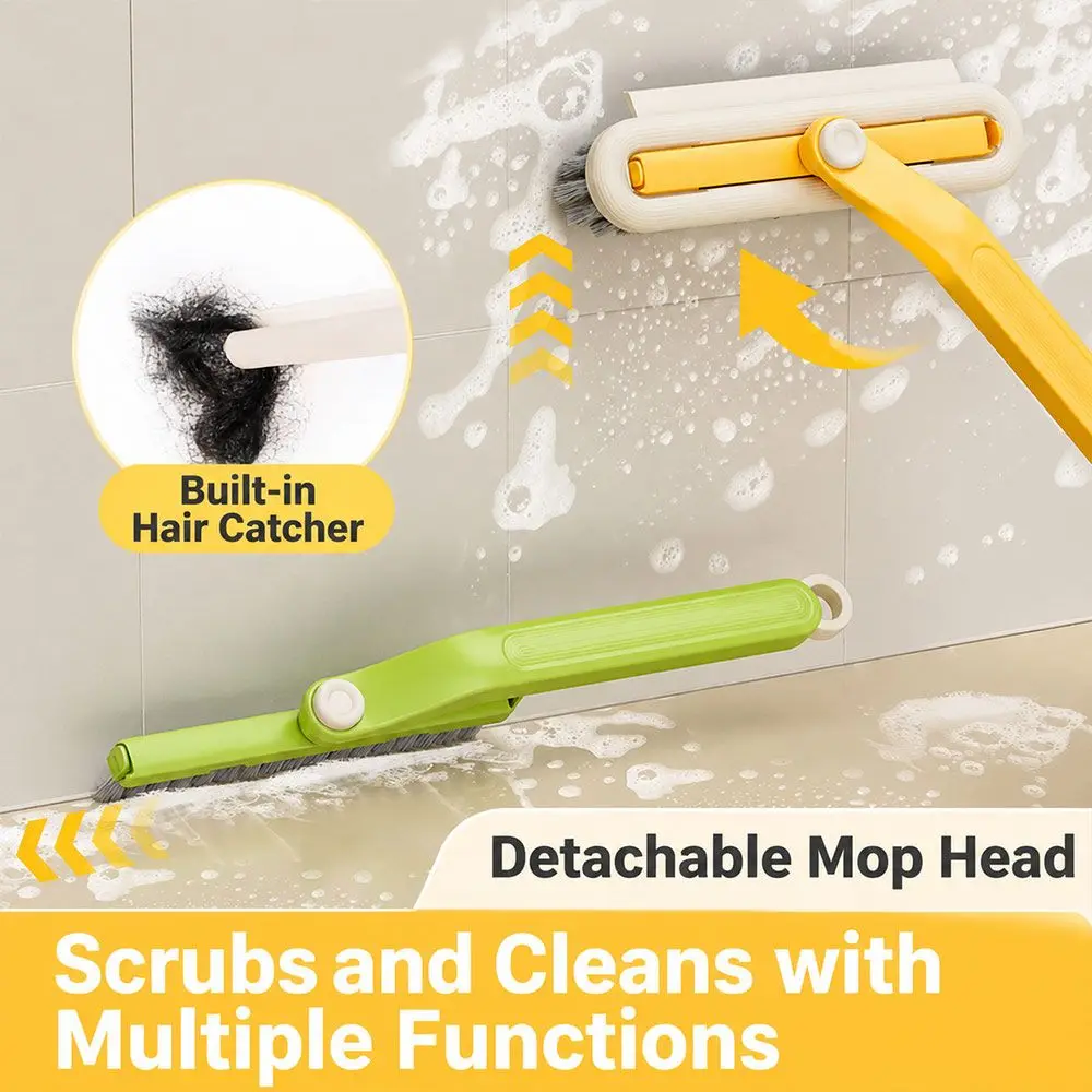 Nouvelle brosse de nettoyage 2 en 1 pour les interstices, à poils durs, avec grattoir intégré, brosse pour les fentes, tête rotative amovible, brosse pour toilettes, carrelage et sols.