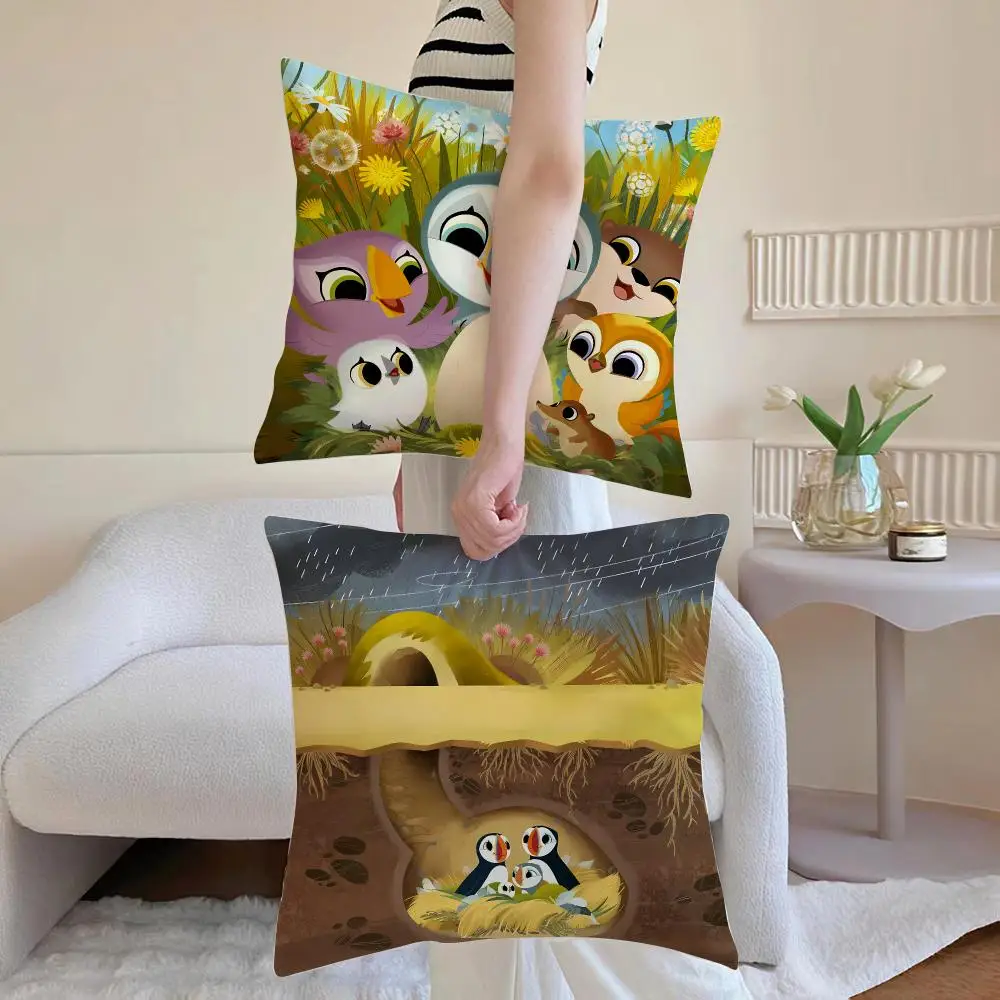 Soft Kidsanimation P-Puffin Rock Cushion Cover Washable Faux Linen Cover Modern Lightweight for Living Room Sofa
