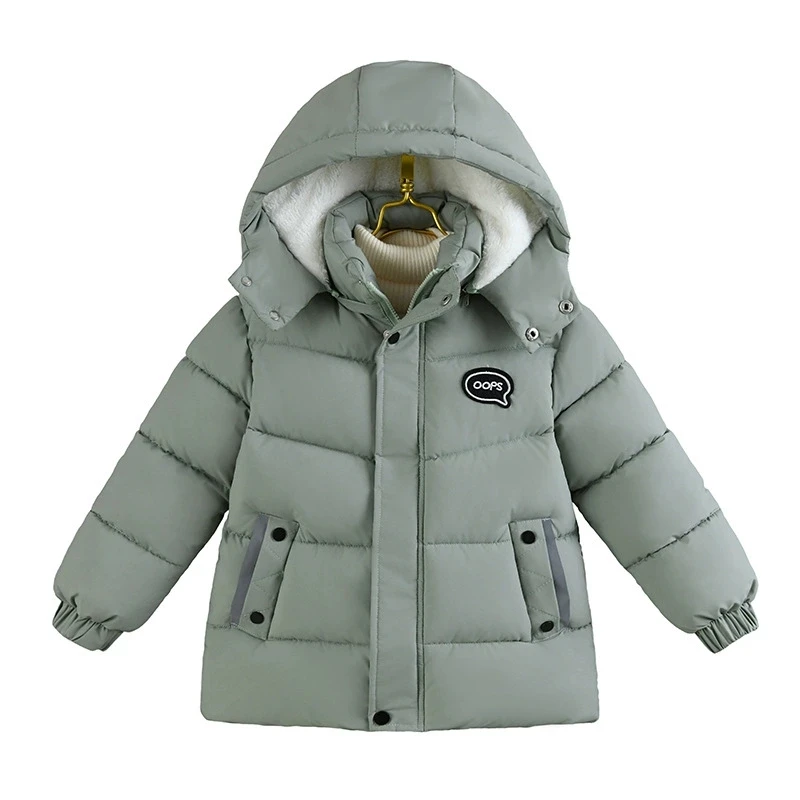 Kids Winter Detachable Hood Cotton Jacket Fashion Letter Patch Zipper Coat 4-10 Years Boys Girls Thick Warm Windproof Outerwear