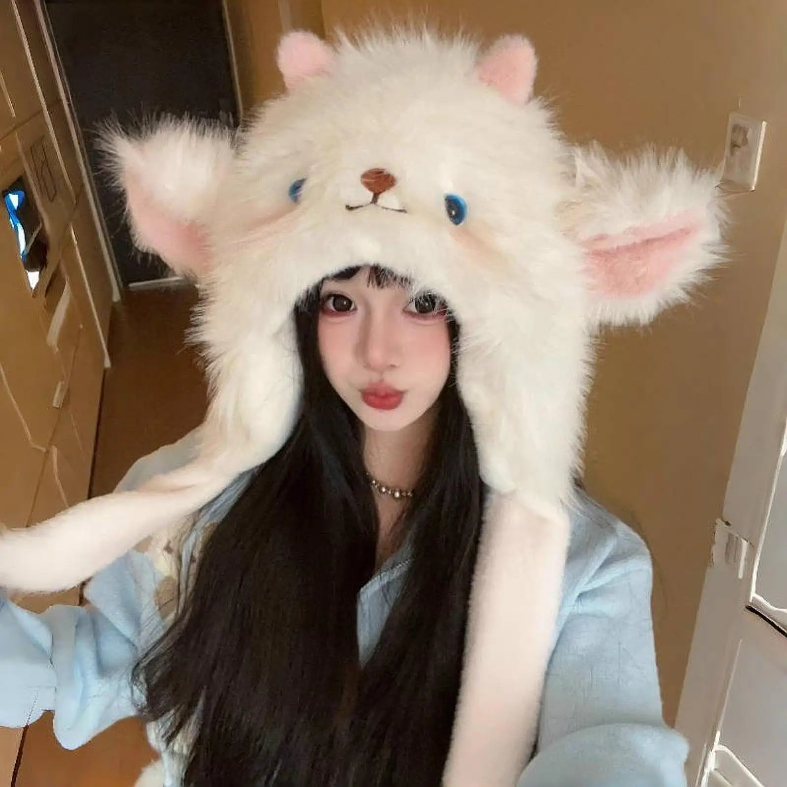 Animal Plush Hat Winter Headwear Warm Ear Moving Jumping Hat for Christmas Party