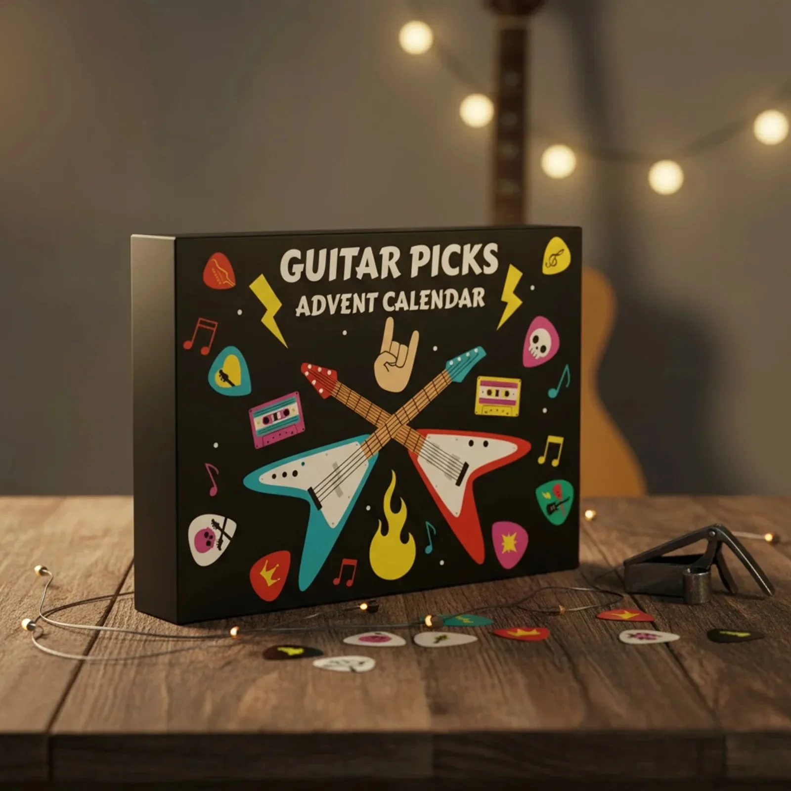 Plectrums Countdown Kalender met 20 Plectrums & 2 Oud Plectrums Houder Kerst Adventskalenders voor Gitaar Bas