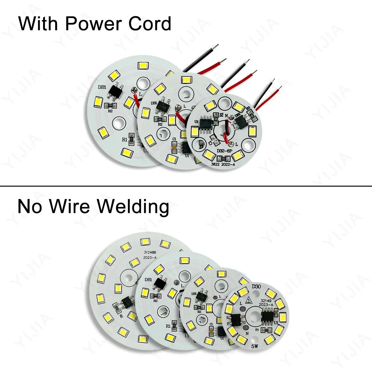 AC220V Smart IC Driver LED Lamp Board 3W 5W 7W 9W 12W 15W 18W SMD2835 Chip Light Source Tinned 15cm Cable For DIY Downlight