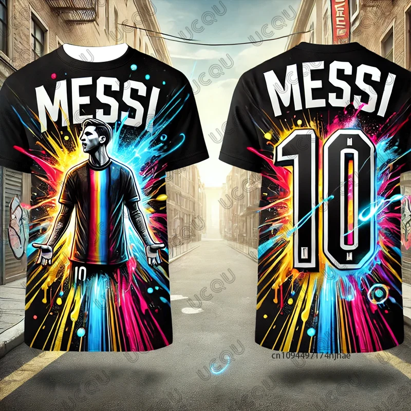 تصميم جرافيتي Ai صيفي جديد لعام 2026 ميسي # 10 طباعة كرة القدم جيرسي التي شيرت التدريب الرياضي عارضة المحملات عارضة للأطفال / الكبار قمم