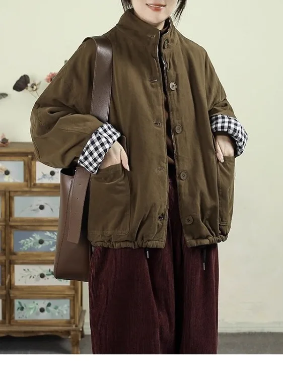 

Хлопковое джето в стиле ретро, женское пальто из тонкого хлопка сэндвич-дизайном, универсальный размер, маленькая женская верхняя одежда