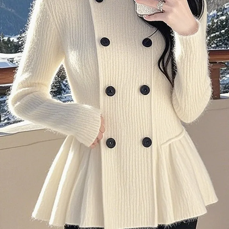 Maglione da donna a maniche lunghe Ele High-Ne Slim Fit Autunno Inverno Faionable Versatile Tubo dritto in poliestere...