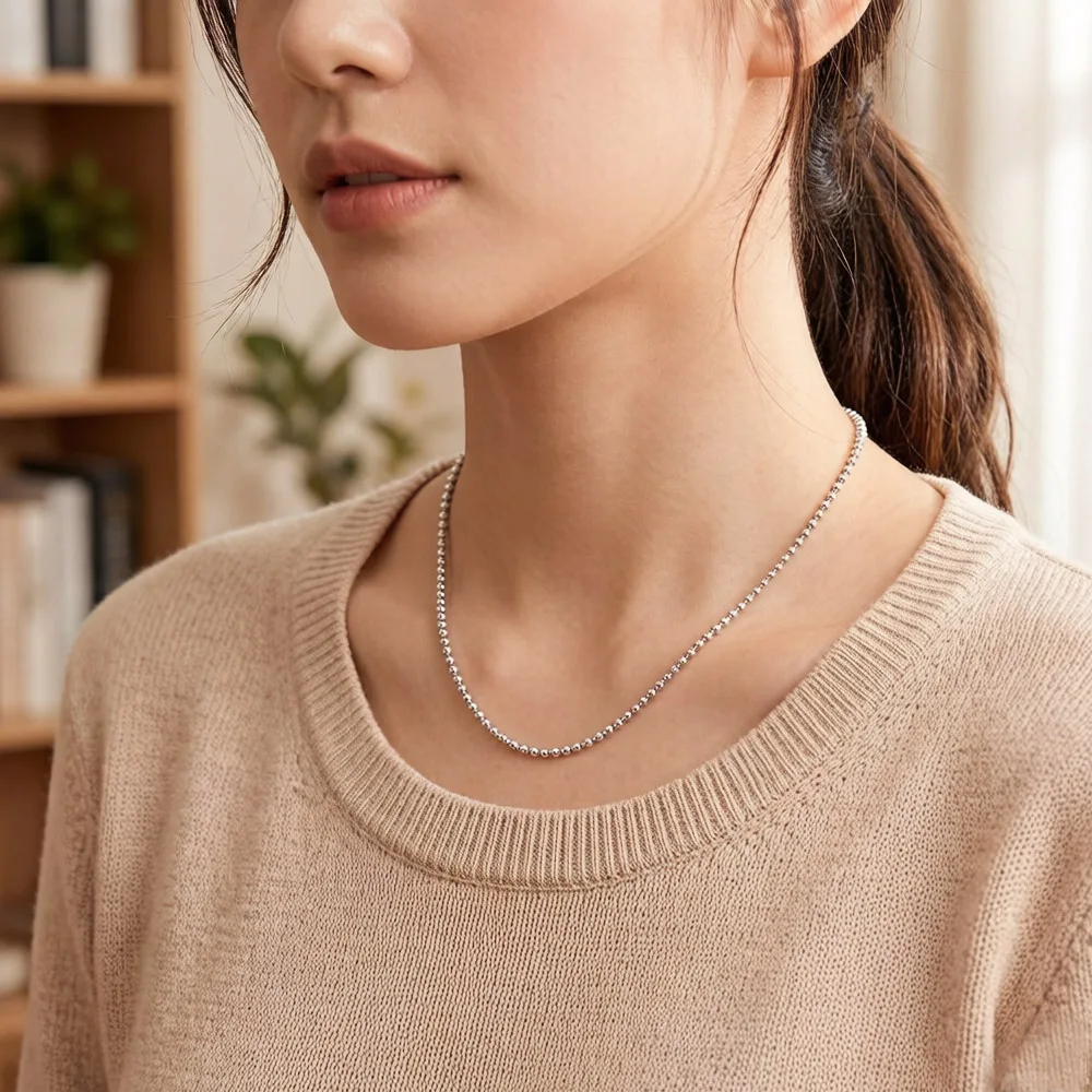 Ball Chain Charm Necklace Brand New Strand Fashion Jewelry Europe Style 925 Sterling Silver Gift For Men Women