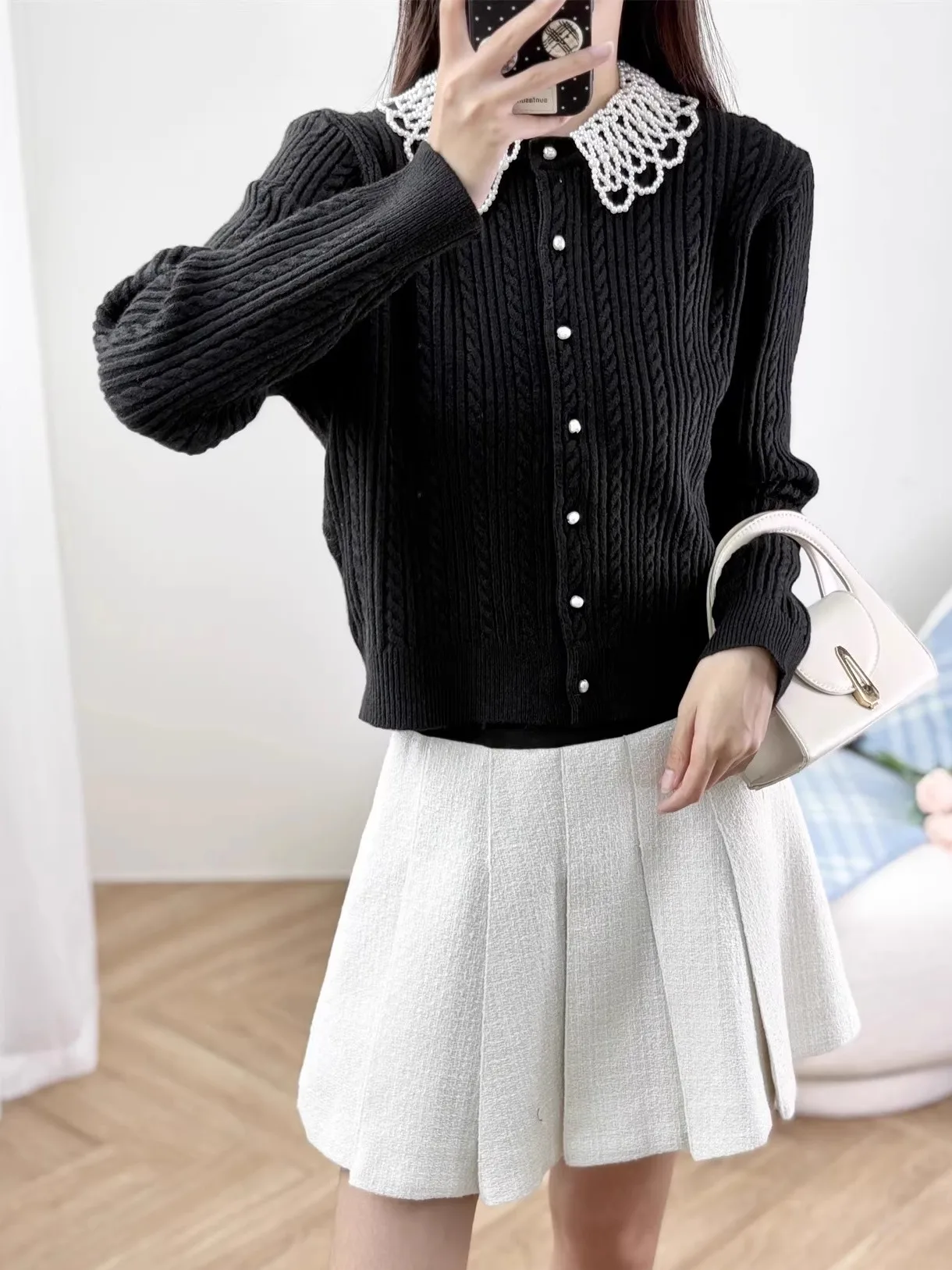 

Collar Woolen Knitted Open Cardigan Detachable Luxury Lightweight Casual Sle Long Sve Women's Knitted Sweater